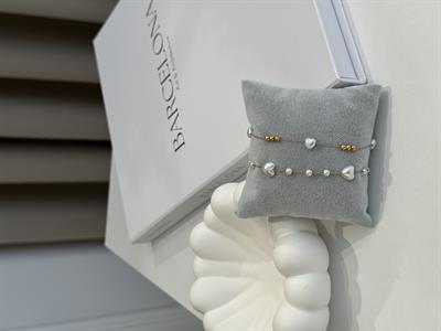 İkili İnci Detaylı Gold Kaplama-Paslanmaz BilekliK Seti Gold