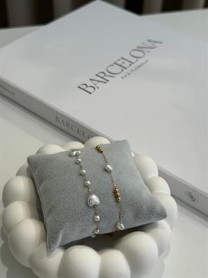 İkili İnci Detaylı Gold Kaplama-Paslanmaz BilekliK Seti Gold