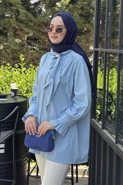 İnci Detay Flarlı Gömlek Mavi