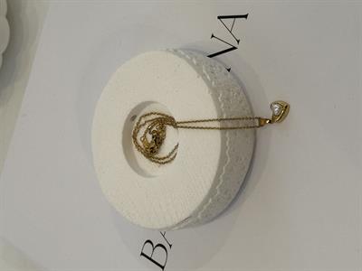 İnci Detaylı Kalp-Gold Kaplama Çelik Kolye Gold