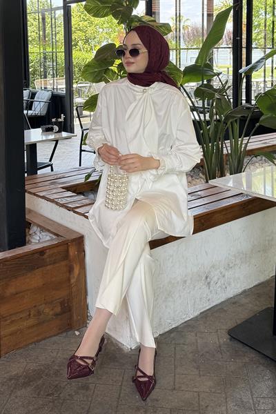 İspanyol Paça Kumaş Pantolon Taş