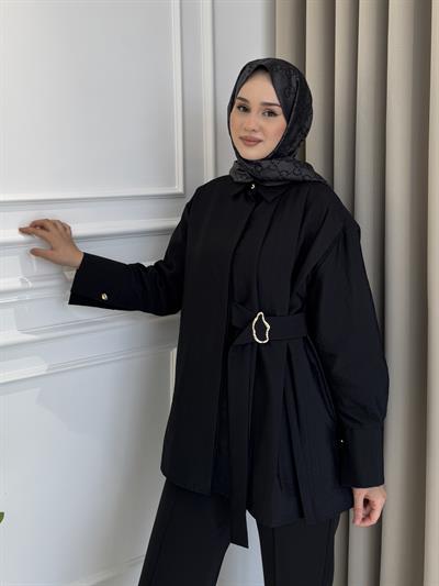 Kemer Detaylı Gömlek Siyah