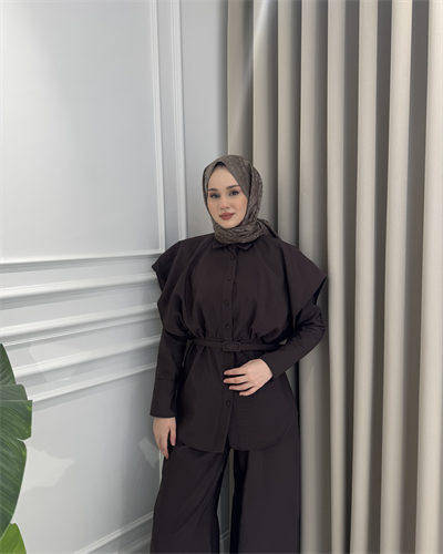 Kemerli Pantolon Takım Kahverengi