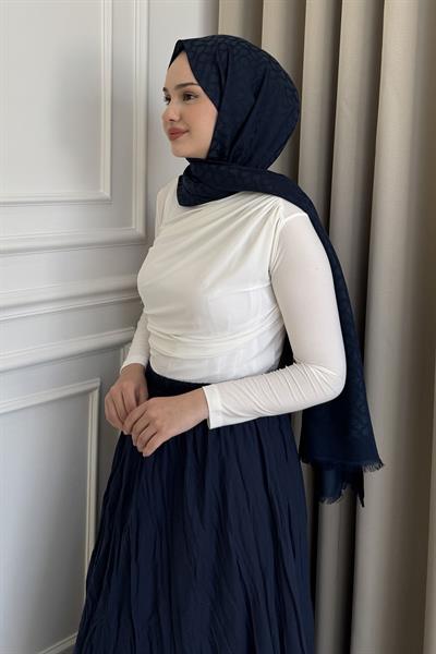 Kendinden Kırışık Bol Kesim Etek Lacivert