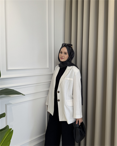 Keten Blazer Ceket Bej