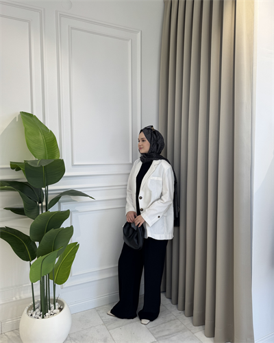 Keten Blazer Ceket Bej