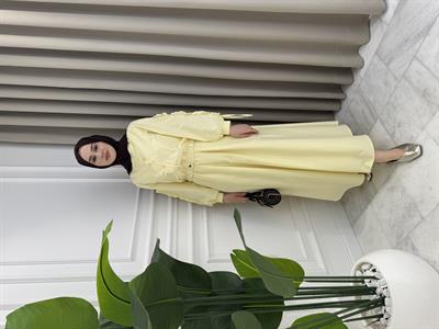 Kol Büzgülü Jileli Elbise Takım Sarı