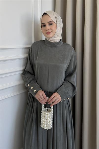 Kol Manşetli Etek Takım Su Yeşili