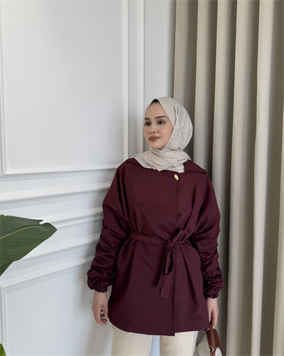 Kol ve Sırt Büzgülü Ceket Bordo