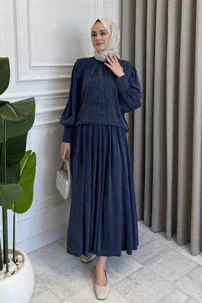 Körüklü Etek Takım İndigo