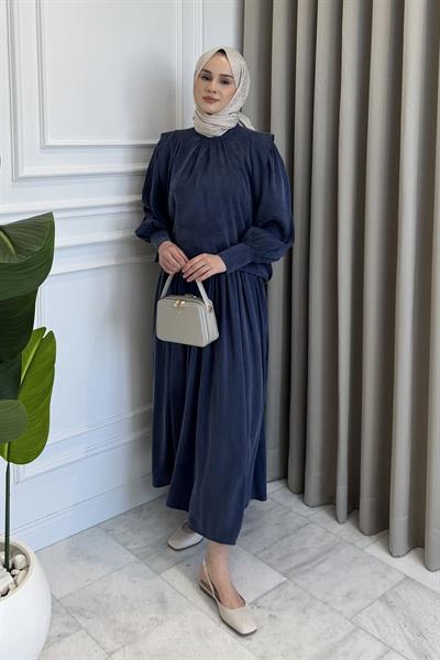 Körüklü Etek Takım İndigo