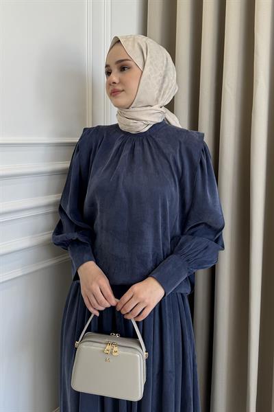 Körüklü Etek Takım İndigo