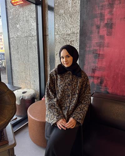 Kürk Yaka Leopar Kaban Siyah