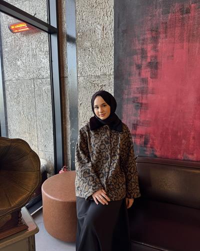 Kürk Yaka Leopar Kaban Siyah