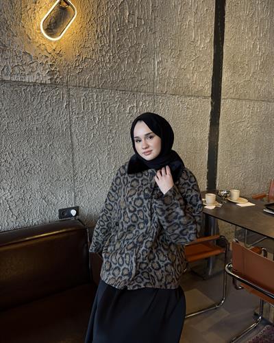 Kürk Yaka Leopar Kaban Siyah