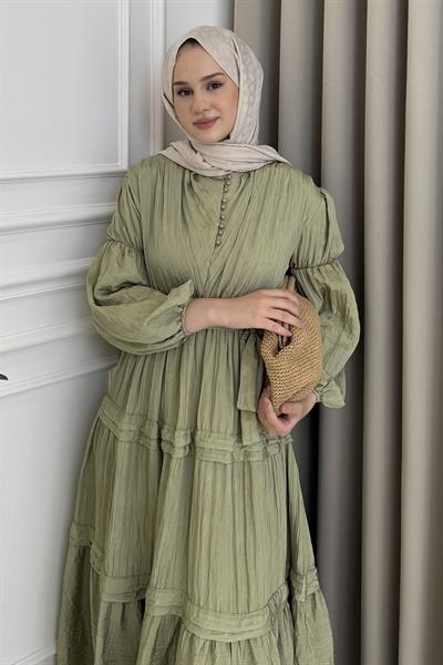 Kuşaklı Kiloş Elbise Küf Yeşili