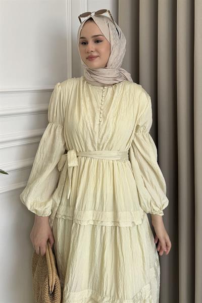 Kuşaklı Kiloş Elbise Sarı