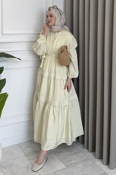 Kuşaklı Kiloş Elbise Sarı