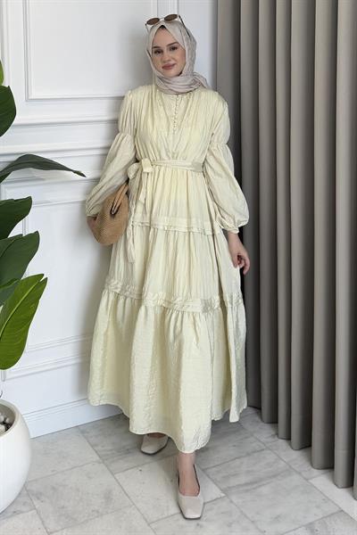 Kuşaklı Kiloş Elbise Sarı