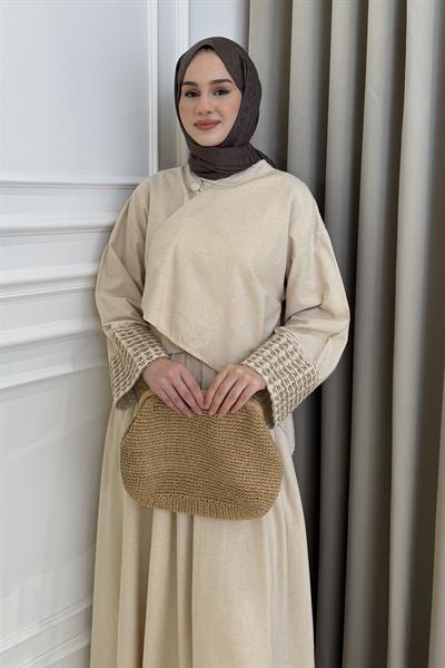 Manşet İşlemeli Kimono Etek Takım Taş