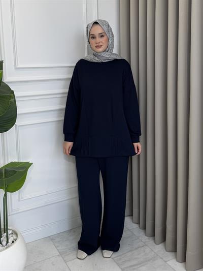 Nervürlü Eşofman Takım Lacivert