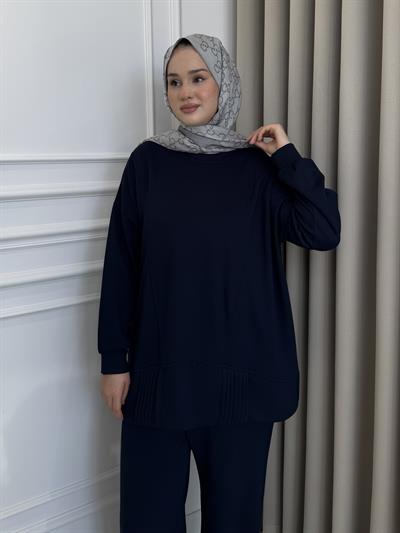 Nervürlü Eşofman Takım Lacivert