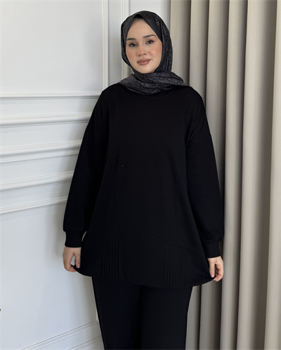 Nervürlü Eşofman Takım Siyah