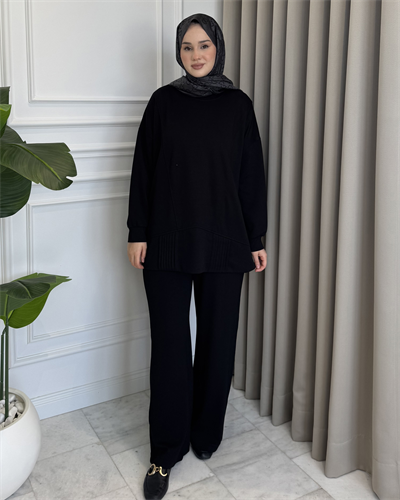 Nervürlü Eşofman Takım Siyah