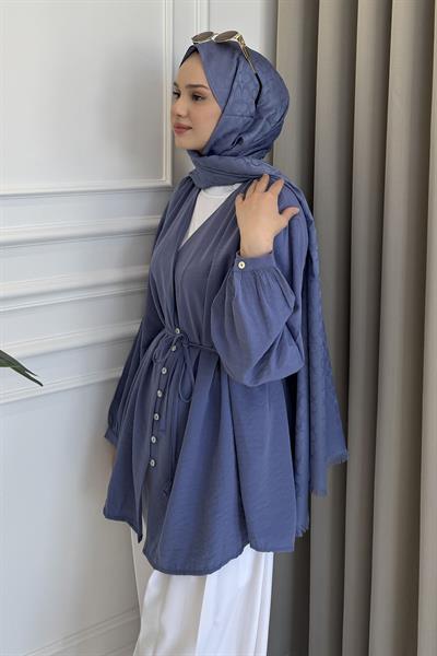 Omuz Pileli Dökümlü Gömlek İndigo