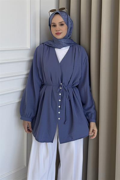 Omuz Pileli Dökümlü Gömlek İndigo