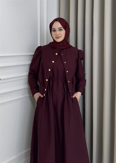 Önden Çıtçıtlı Ceket Elbise Takım Bordo