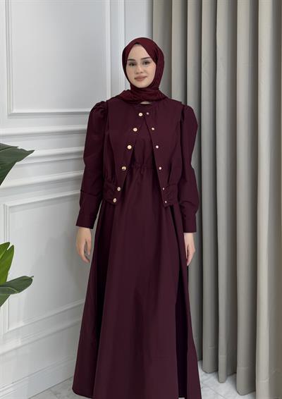 Önden Çıtçıtlı Ceket Elbise Takım Bordo