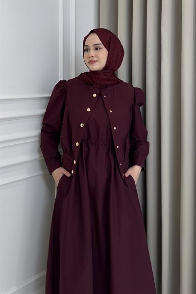 Önden Çıtçıtlı Ceket Elbise Takım Bordo