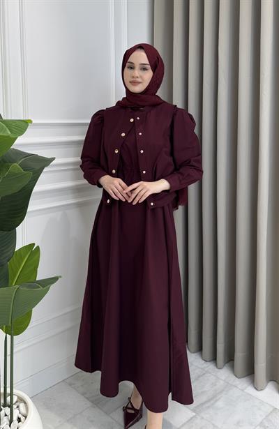 Önden Çıtçıtlı Ceket Elbise Takım Bordo