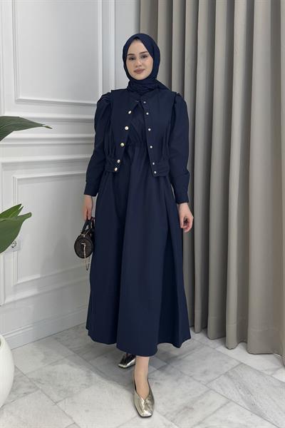Önden Çıtçıtlı Ceket Elbise Takım Lacivert