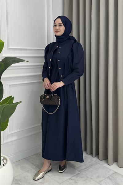 Önden Çıtçıtlı Ceket Elbise Takım Lacivert