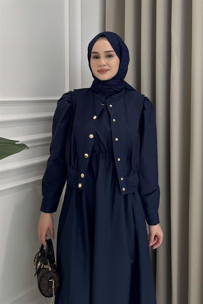 Önden Çıtçıtlı Ceket Elbise Takım Lacivert
