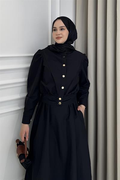 Önden Çıtçıtlı Ceket Elbise Takım Siyah