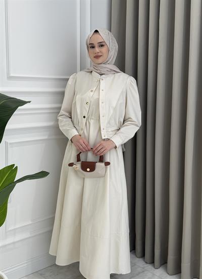 Önden Çıtçıtlı Ceket Elbise Takım Taş