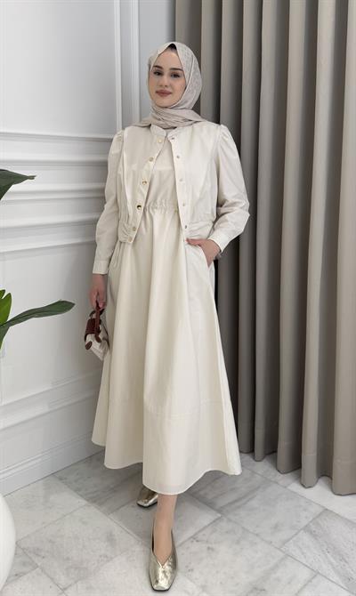 Önden Çıtçıtlı Ceket Elbise Takım Taş