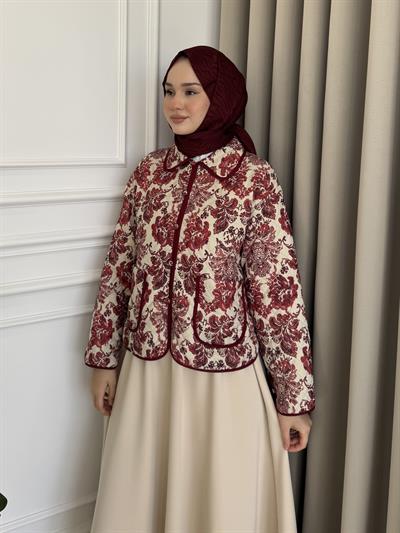 Şal Desenli Ceket Bordo