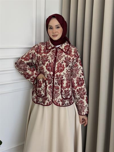 Şal Desenli Ceket Bordo