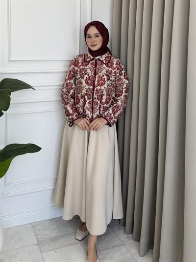 Şal Desenli Ceket Bordo