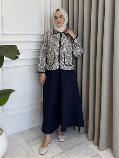 Şal Desenli Ceket Lacivert