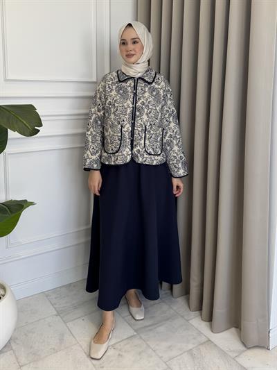 Şal Desenli Ceket Lacivert