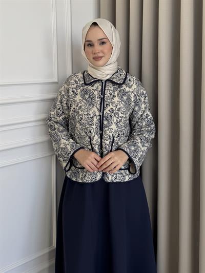 Şal Desenli Ceket Lacivert