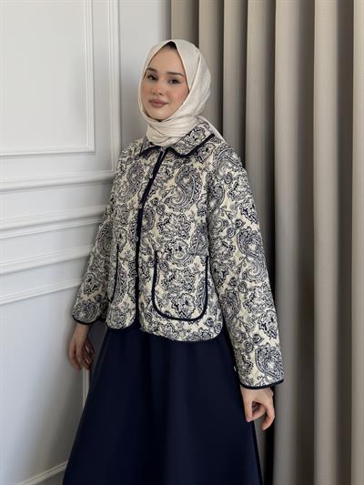 Şal Desenli Ceket Lacivert