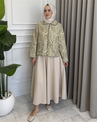 Şal Desenli Ceket Su Yeşili