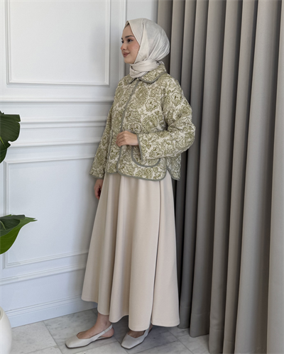 Şal Desenli Ceket Su Yeşili