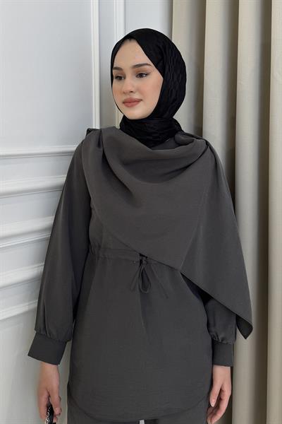 Şal Detaylı Pantolon Takım Antrasit